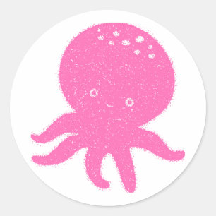 Niedlicher rosa Oktopus Alte Schrift Runder Aufkleber