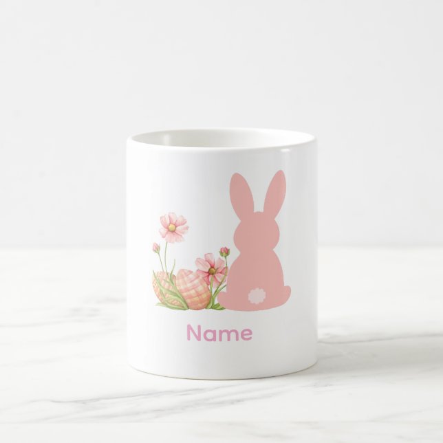 Niedlicher rosa Osterhase mit Frühlingsblumen  Kaffeetasse (Mittel)
