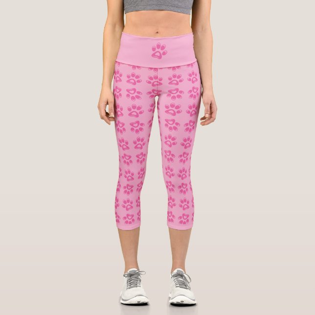 Niedlicher rosa Pfoten druckt Capri-Leggings Capri Leggings (Vorderseite)
