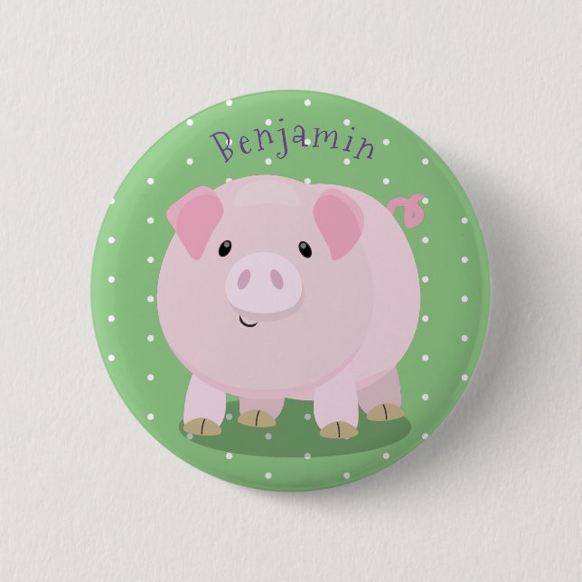 Niedlicher Rosa-Pot-Cartoon Button (Vorderseite)