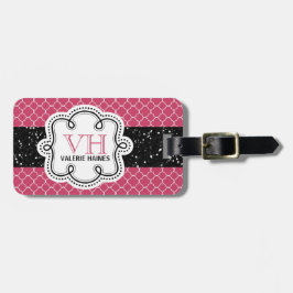 Niedlicher rosa Quatrefoil und Imitat-Glitzer Gepäckanhänger