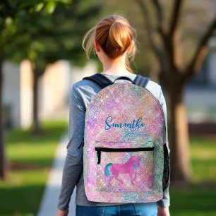 Niedlicher Rosa Regenbogen Einhorn Glitzer Bedruckter Rucksack
