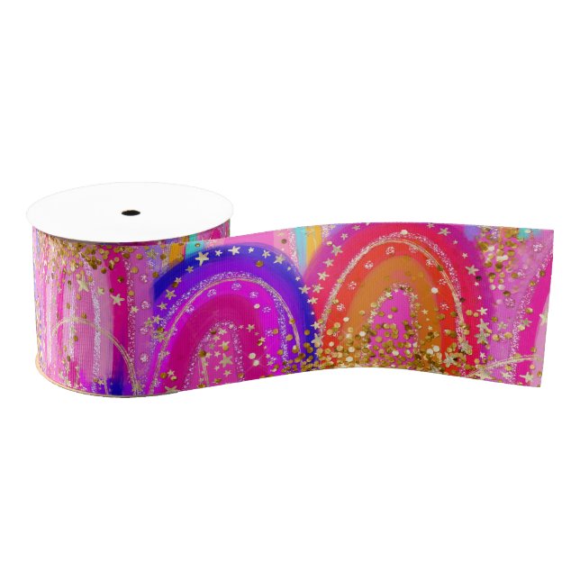 Niedlicher Rosa Regenbogen-Glitzer Ripsband (Spule)