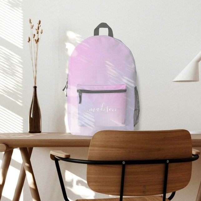 Niedlicher Rosa Regenbogen-Individuelle Name Bedruckter Rucksack (Von Creator hochgeladen)
