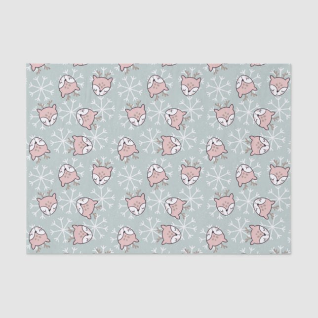 Niedlicher Rosa Rentierfisch Schneeflocken Kinderu Seidenpapier (Vorderseite)