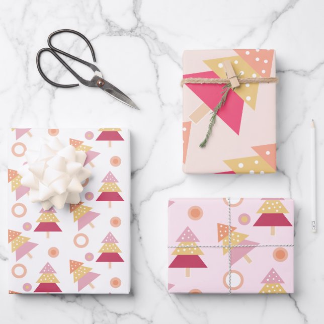 Niedlicher Rosa-Rosa-Urlaubstil Geschenkpapier Set (Vorderseite)