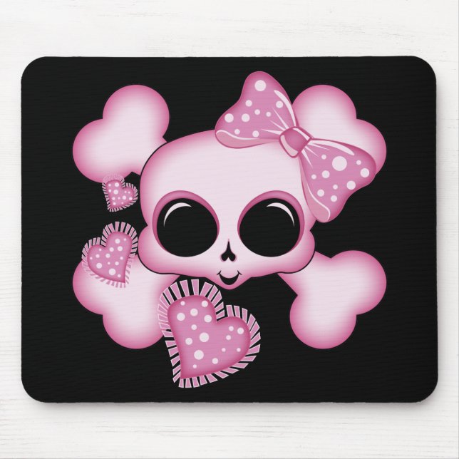 Niedlicher rosa Schädel Mousepad (Vorne)