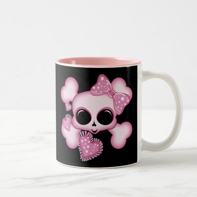 Niedlicher rosa Schädel Zweifarbige Tasse (Rechts)