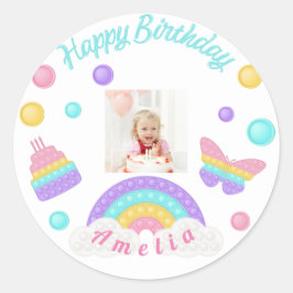 niedlicher rosa Schmetterling Kuchen Brauch HAPPY  Runder Aufkleber