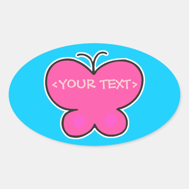 niedlicher rosa Schmetterling,<YOUR TEXT>,<YOUR TE Ovaler Aufkleber (Vorderseite)