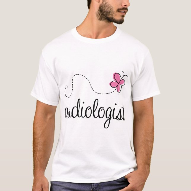Niedlicher rosa Schmetterlings-Audiologe T-Shirt (Vorderseite)