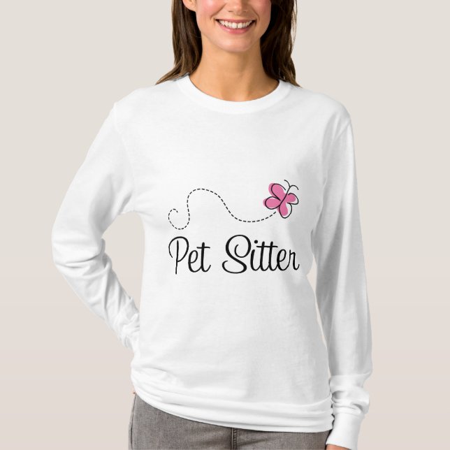 Niedlicher rosa Schmetterlings-HaustierSitter T-Shirt (Vorderseite)