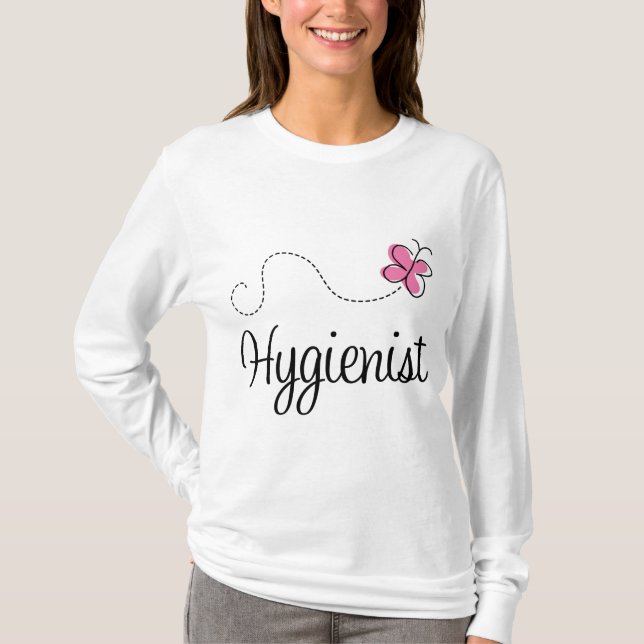 Niedlicher rosa Schmetterlings-Hygieniker T-Shirt (Vorderseite)