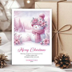Niedlicher rosa Schneemann-Kinder-Download-Weihnac Feiertagskarte