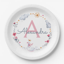 Niedlicher rosa Schwan und sonnenblumiger Kranz mi Pappteller