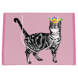 Niedlicher rosa Tabby Katzen Kunstgeschenk Große Geschenktüte