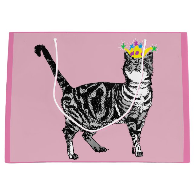 Niedlicher rosa Tabby Katzen Kunstgeschenk Große Geschenktüte (Vorderseite)