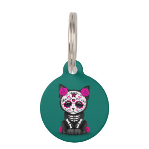 Niedlicher rosa Tag der Toten Katze, aquamarin bla Tiermarke