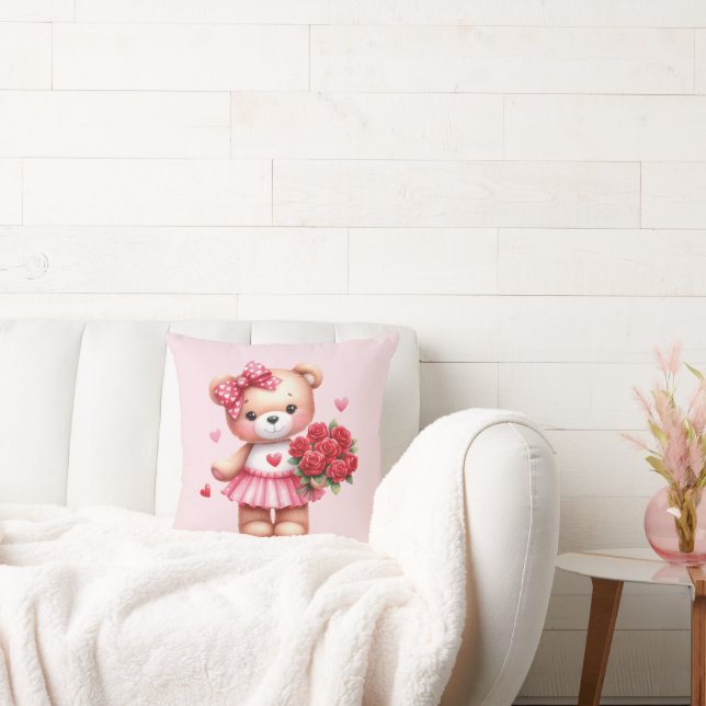 niedlicher rosa Teddybär Kissen (Liege)