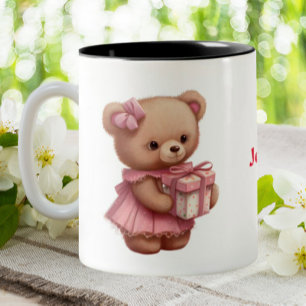 Niedlicher rosa Teddybär Personalisiert Zweifarbige Tasse