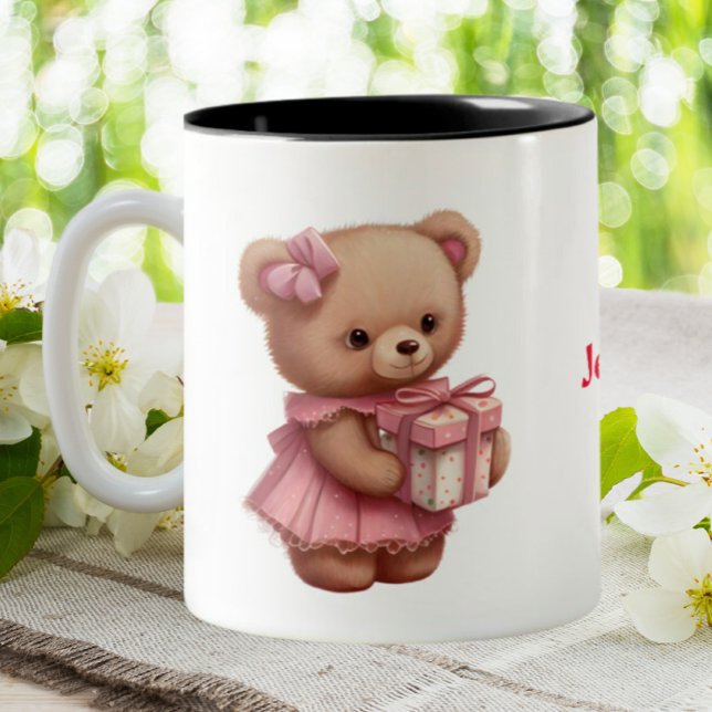 Niedlicher rosa Teddybär Personalisiert Zweifarbige Tasse (Von Creator hochgeladen)