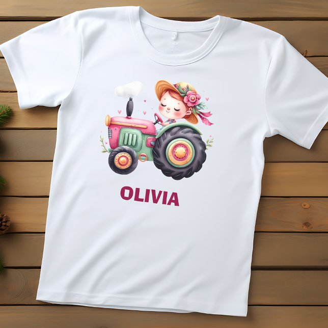 Niedlicher rosa Traktor für Mädchen Personalisiert Kleinkind T-shirt (Von Creator hochgeladen)