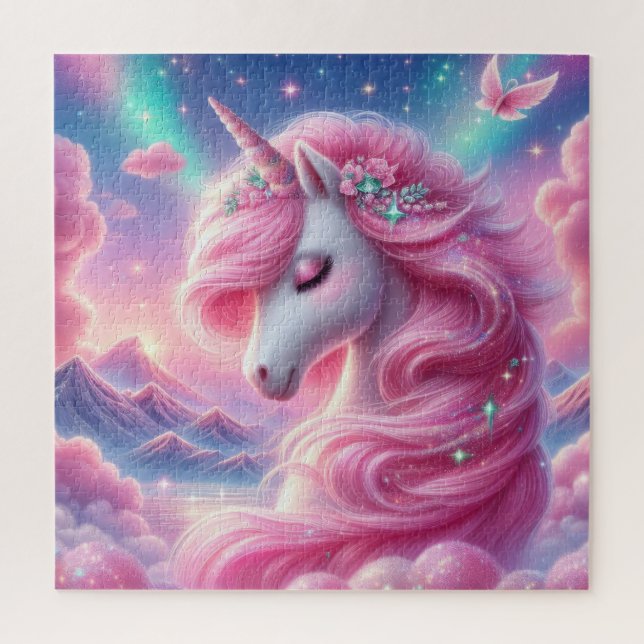 Niedlicher, rosa und blauer Einhorn Glitzer hell Puzzle (Vertikal)