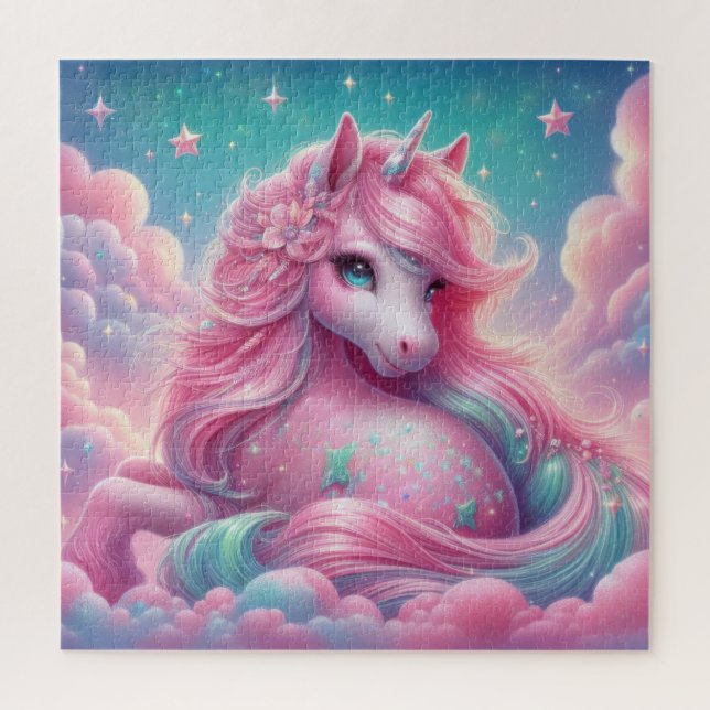 Niedlicher, rosa und blauer Einhorn Glitzer hell Puzzle (Vertikal)