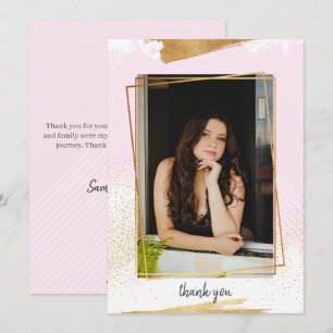 Niedlicher Rosa und Gold Gerahmter Abschluss Danke Einladung