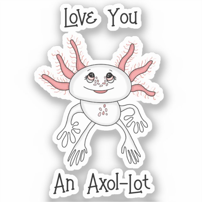 Niedlicher rosa und weißer Cartoon Axolotl Aufkleber (Vorderseite)