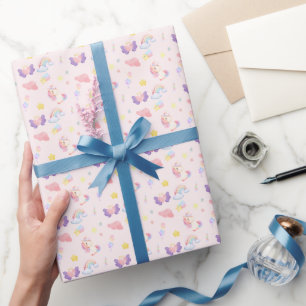 Niedlicher rosa, unicorone Regenbogenballon Muster Geschenkpapier