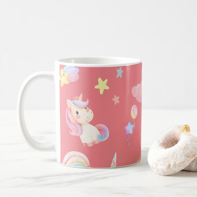 Niedlicher rosa, unicorone Regenbogenballon Muster Kaffeetasse (Mit Donut)