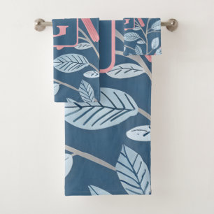 Niedlicher Rosa-Vogel, blau, personalisiert Badhandtuch Set