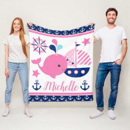 Niedlicher rosa Wal und Muster für Anker Fleecedecke
