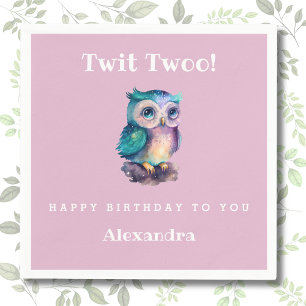 Niedlicher Rosa Wald Owl Kindergeburtstag Serviette