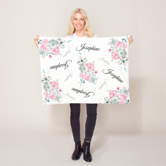 Niedlicher rosa Wasserfarben Blumengebirgsname Fleecedecke (Beispiel)