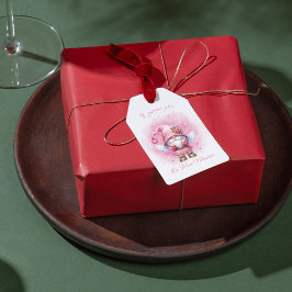 Niedlicher rosa Wasserfarben Gnome Valentinstag Geschenkanhänger