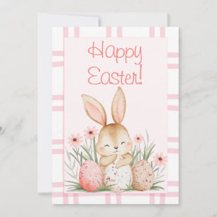 Niedlicher rosa Wasserfarben-Hase und Ostereier Feiertagskarte