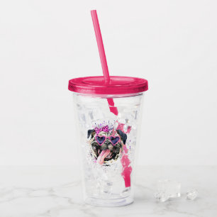 Niedlicher rosa Watercolor-Mops Acryltrinkbecher