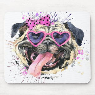 Niedlicher rosa Watercolor-Mops Mousepad
