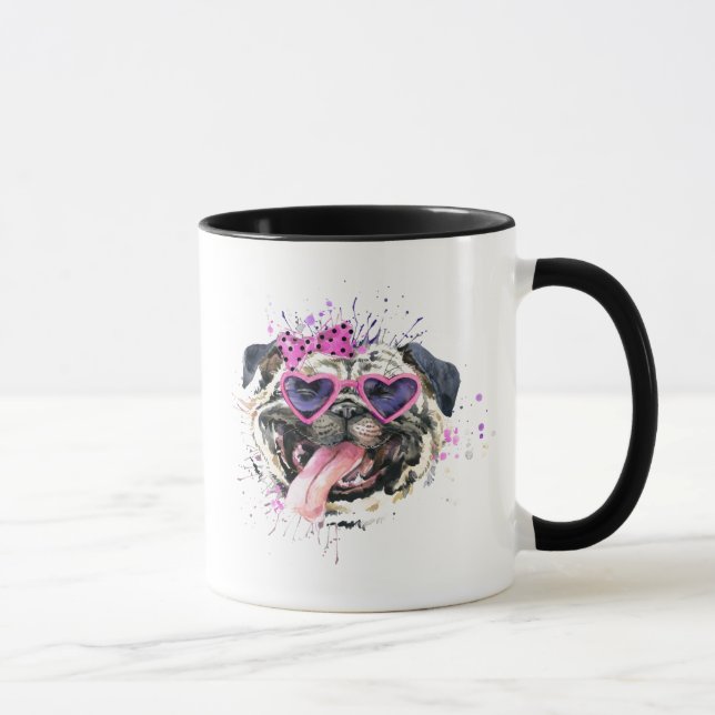 Niedlicher rosa Watercolor-Mops Tasse (Rechts)
