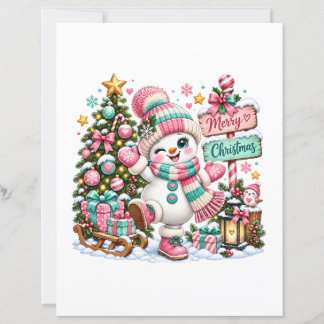 Niedlicher rosa Weihnachts-Schneemann