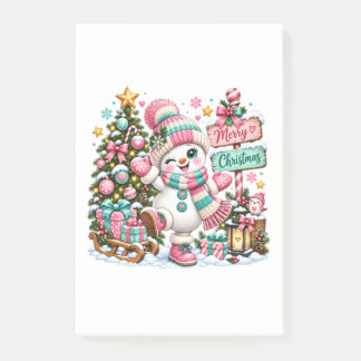 Niedlicher rosa Weihnachts-Schneemann Post-it Klebezettel