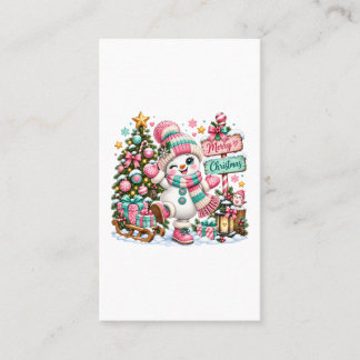 Niedlicher rosa Weihnachts-Schneemann Visitenkarte