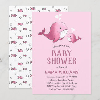 Niedlicher Rosa Whale | Girl Baby Dusche Einladung