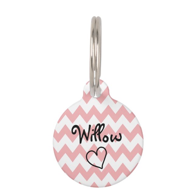 Niedlicher rosa Zickzack personalisierter Tiernamensmarke (Vorderseite)