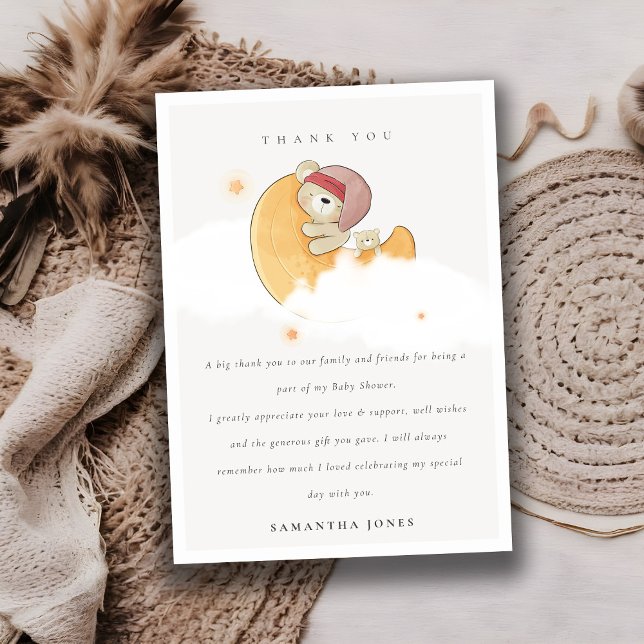 Niedlicher, rosafarbener Bär über Mond Girl Babydu Dankeskarte (Von Creator hochgeladen)