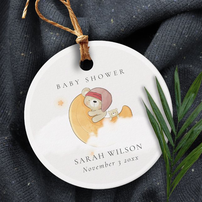 Niedlicher, rosafarbener Bär über Mond Girl Babydu Geschenkanhänger (Von Creator hochgeladen)