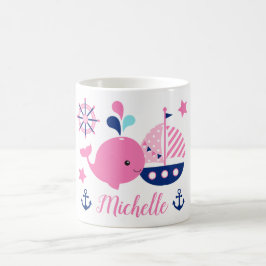 Niedlicher rosafarbener Wal, Schiff & Anker Kaffeetasse
