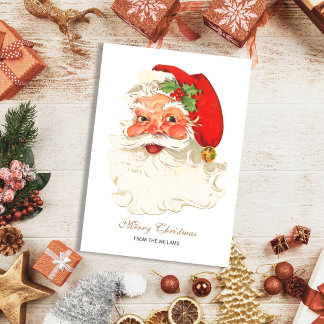 Niedlicher rosiger Retro-Weihnachtsmann Weihnachte Feiertagskarte